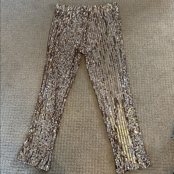 Zara High Rise Gold Sequin Pant 2731/298/808 - Picture 3 of 5
